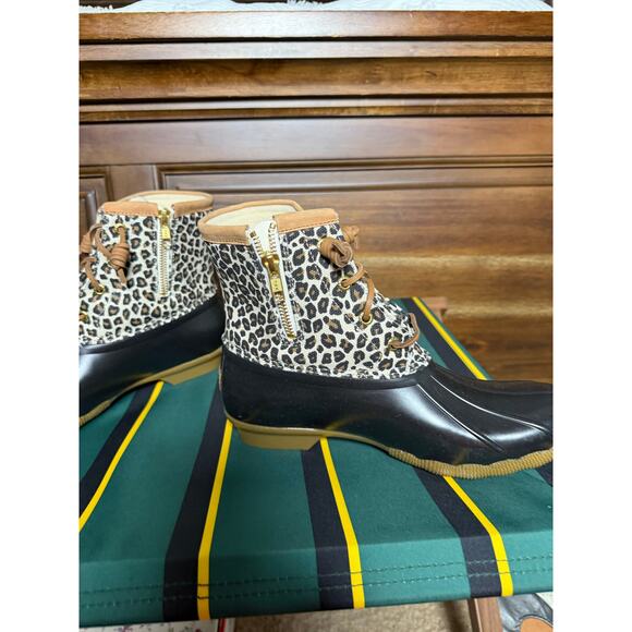 Sperry Saltwater Cheetah Print Waterproof Fleece Lined Duck Boots Women's 8.5 - Picture 4 of 10